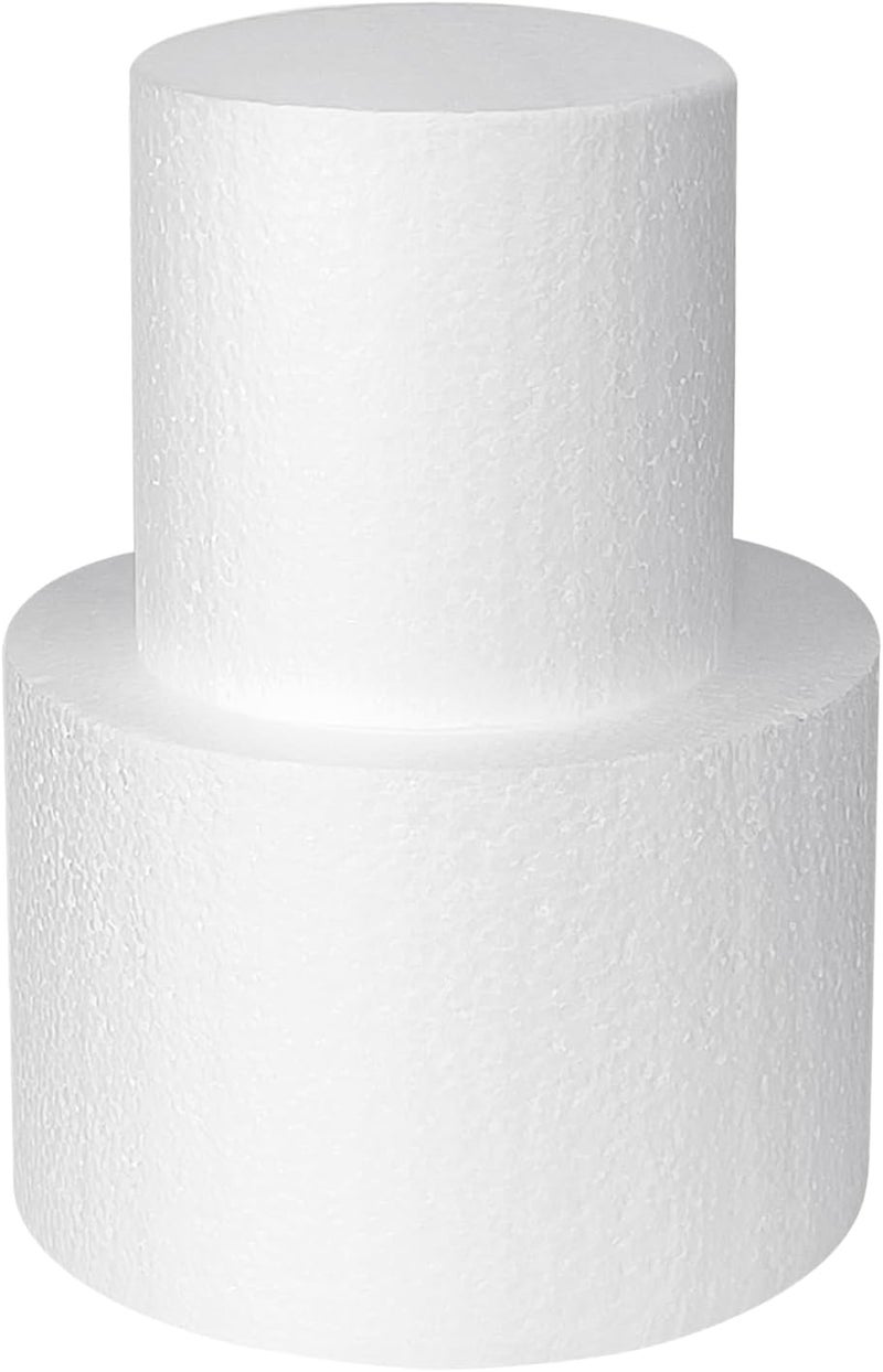 JOBVERT 2 Tiers Foam Cake Dummies 4“ 6”, White Dummy Cakes Styrofoam Sets, 8 Inch Tall Fake Cake, Dummy Cake for Wedding Cake Supplies Decorating Birthday Wedding Display - Image 1